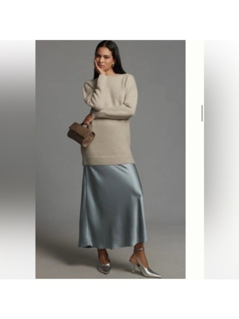 ANTHROPOLOGIE Long Sleeve Twofer Sweater Slip Midi Dress Grey Size S NEW